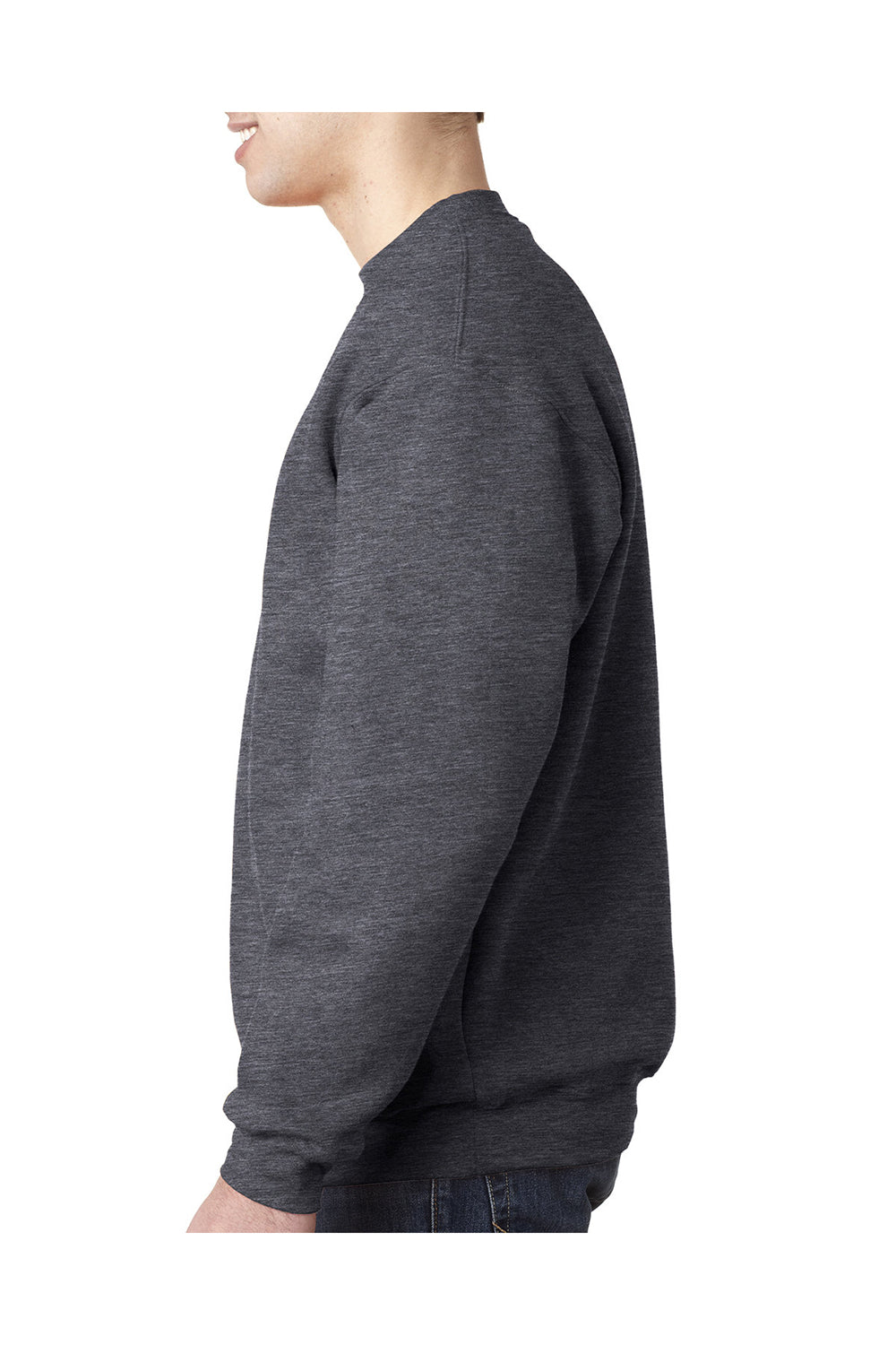 Bayside BA1102 Mens USA Made Crewneck Sweatshirt Heather Charcoal Grey Model Side