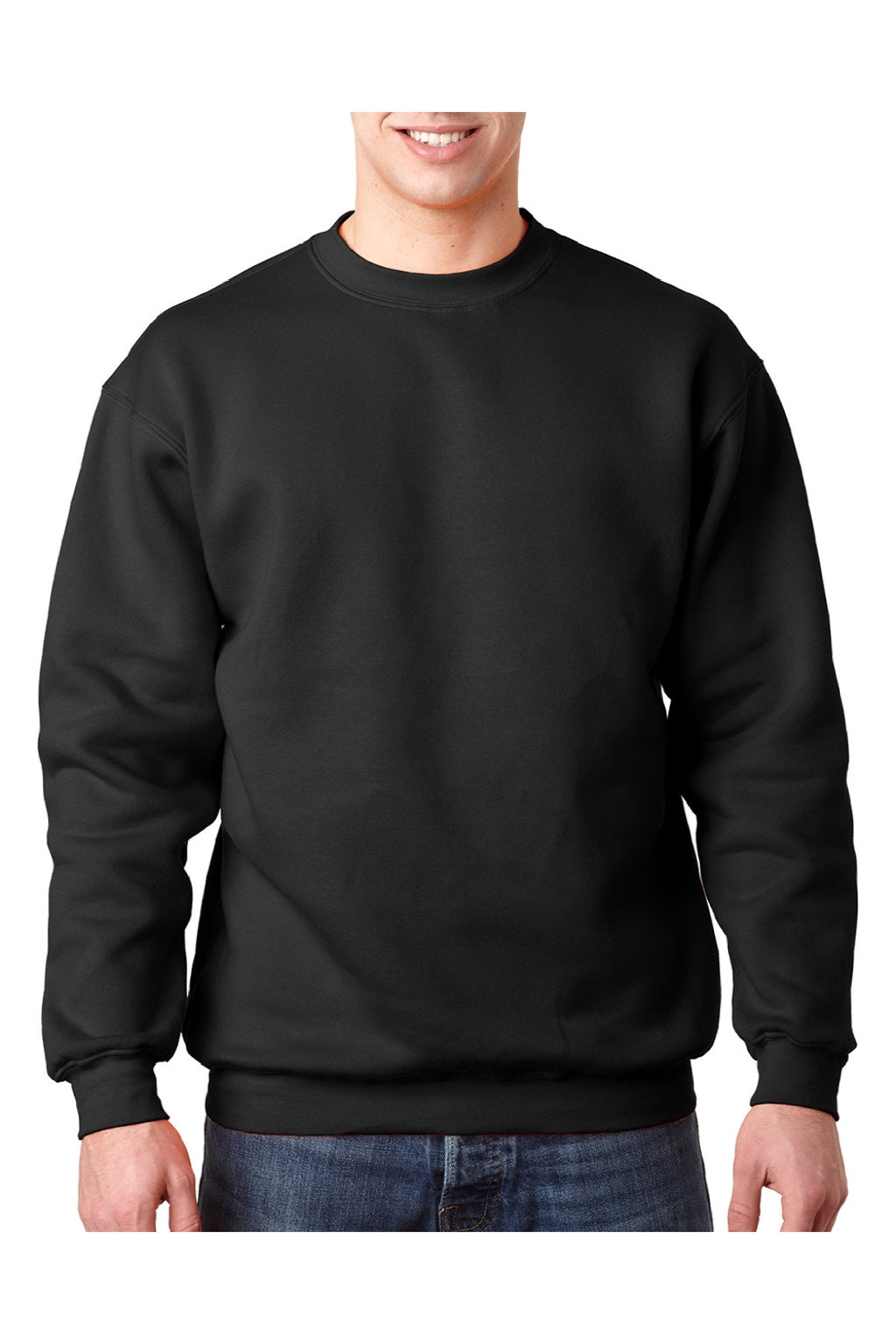 Bayside 1102 Mens USA Made Crewneck Sweatshirt Black Model Front