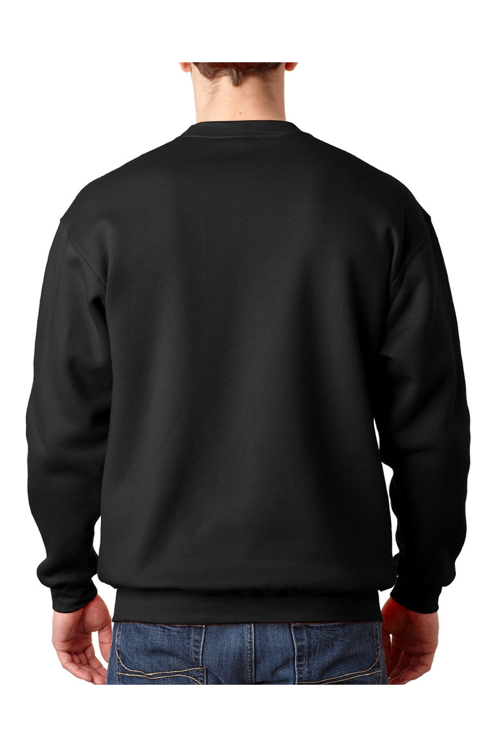 Bayside 1102 Mens USA Made Crewneck Sweatshirt Black Model Back