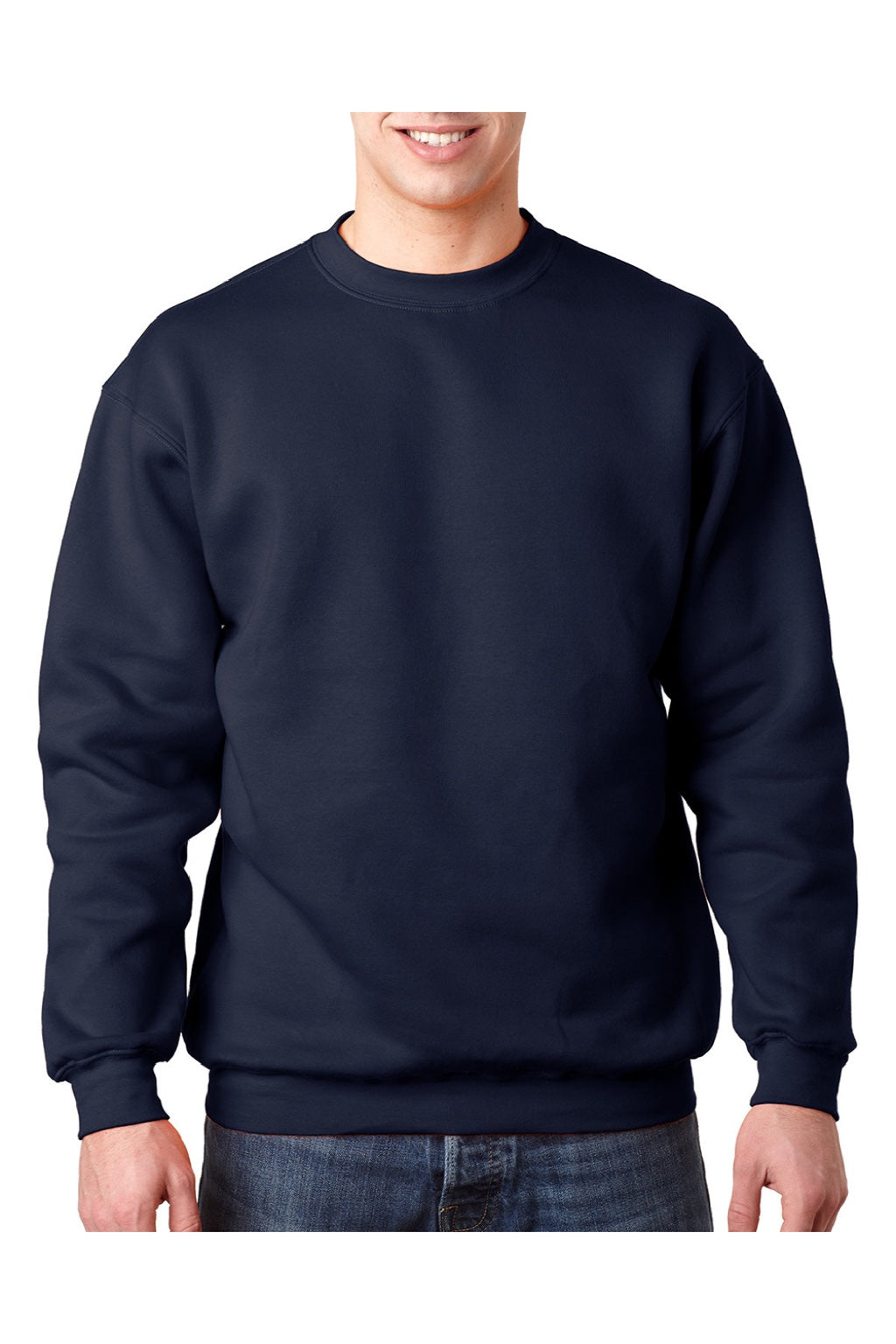 Bayside 1102 Mens USA Made Crewneck Sweatshirt Navy Blue Model Front