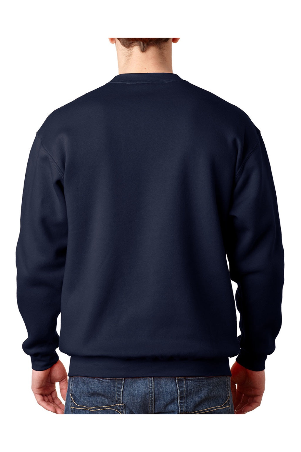 Bayside 1102 Mens USA Made Crewneck Sweatshirt Navy Blue Model Back