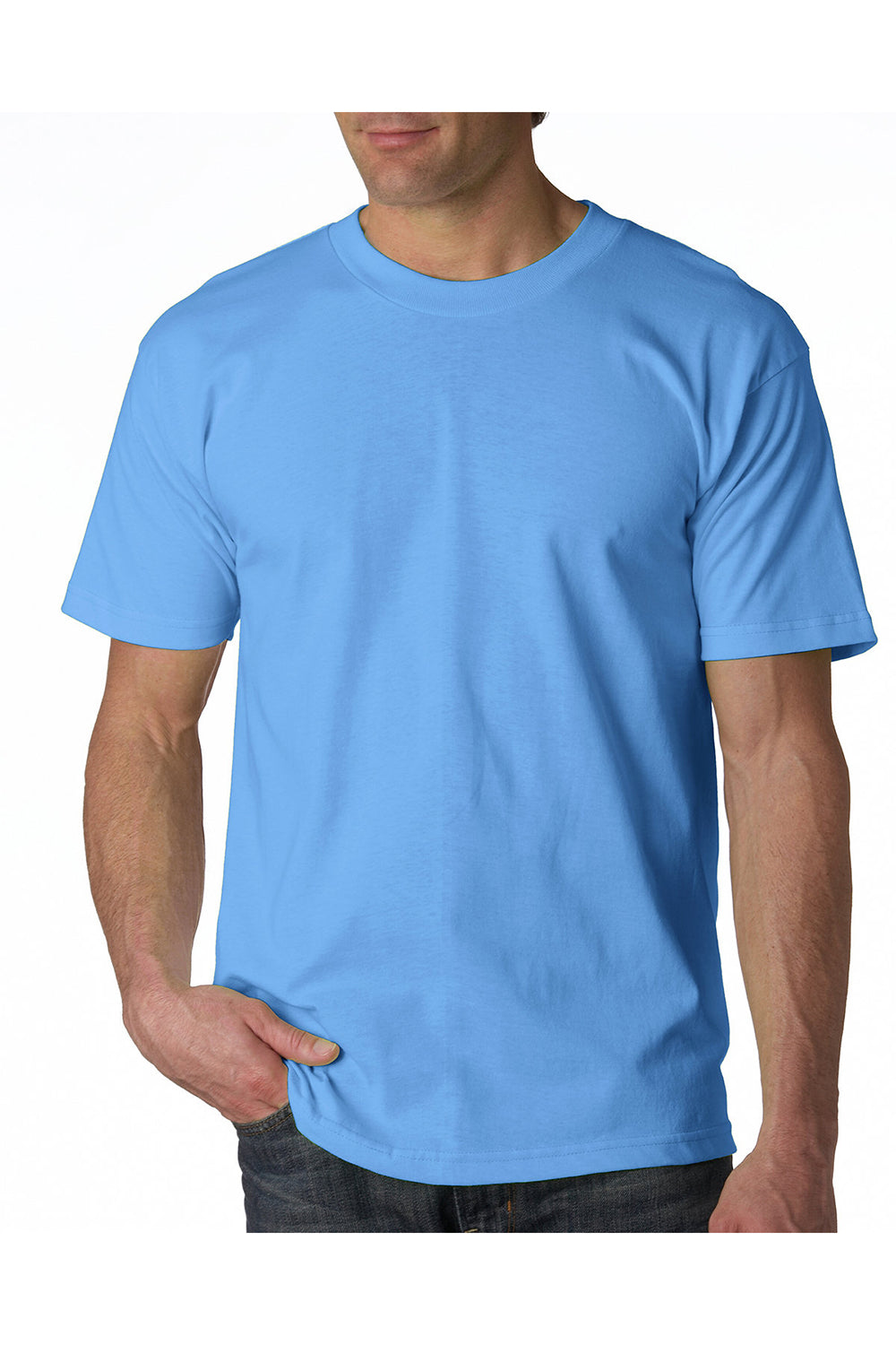 Bayside BA2905 Mens USA Made Short Sleeve Crewneck T-Shirt Carolina Blue Model Front