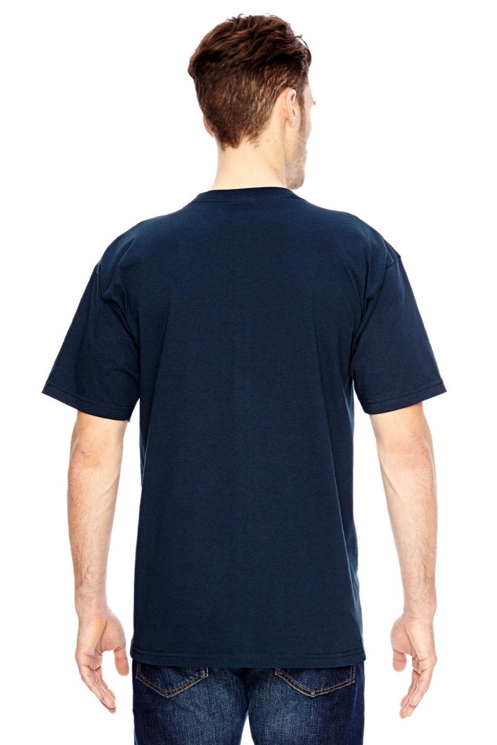 Bayside 2905 Mens USA Made Short Sleeve Crewneck T-Shirt Navy Blue Model Back