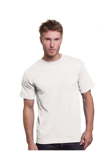 Bayside BA3015 Mens USA Made Short Sleeve Crewneck T-Shirt w/ Pocket White Model Front
