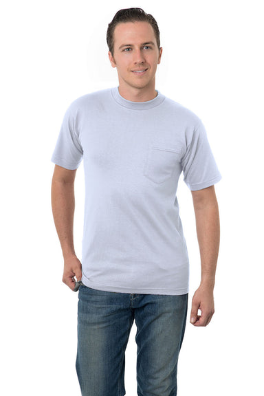 Bayside BA3015 Mens USA Made Short Sleeve Crewneck T-Shirt w/ Pocket Ash Grey Model Front