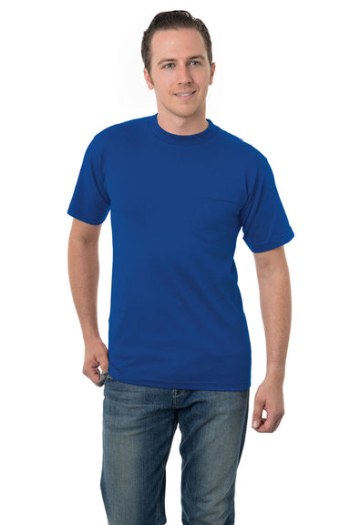 Bayside BA3015 Mens USA Made Short Sleeve Crewneck T-Shirt w/ Pocket Royal Blue Model Front
