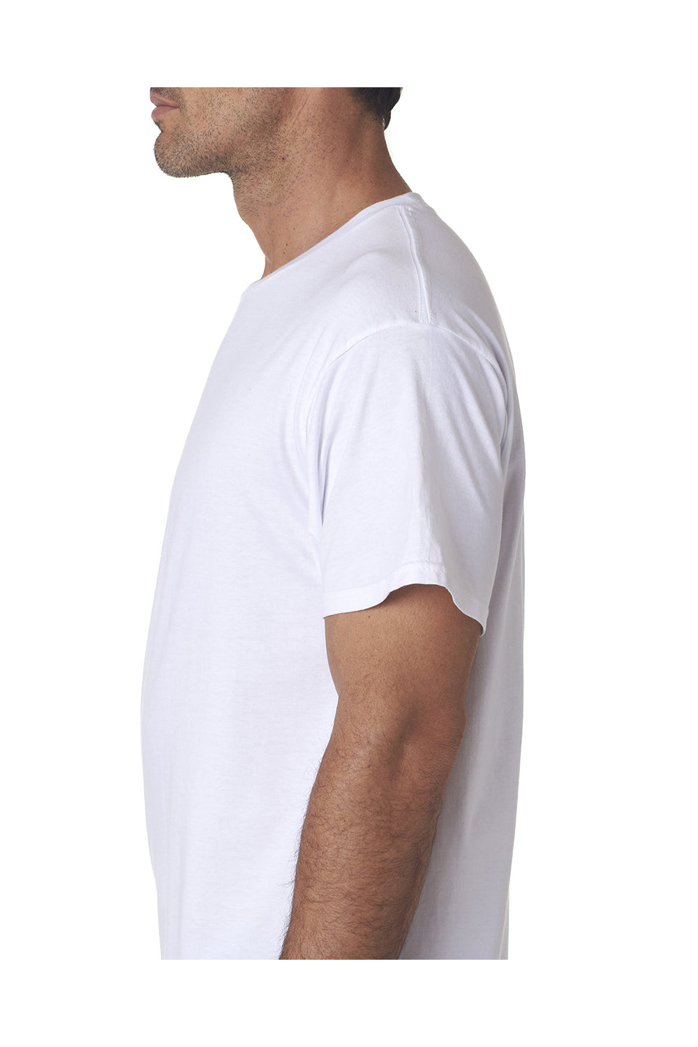 Bayside 5000 Mens USA Made Short Sleeve Crewneck T-Shirt White Model Side