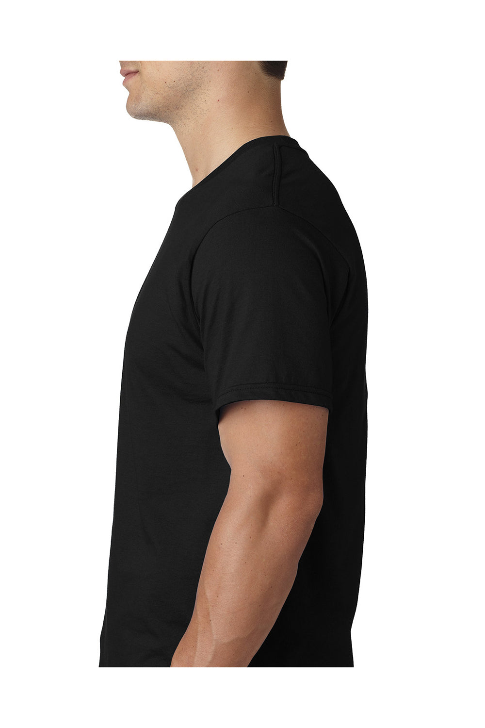 Bayside 5000 Mens USA Made Short Sleeve Crewneck T-Shirt Black Model Side