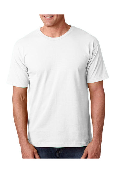 Bayside BA5040 Mens USA Made Short Sleeve Crewneck T-Shirt White Model Front