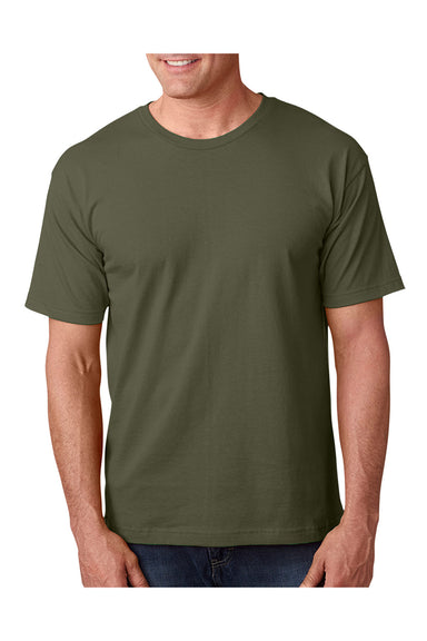 Bayside BA5040 Mens USA Made Short Sleeve Crewneck T-Shirt Olive Green Model Front