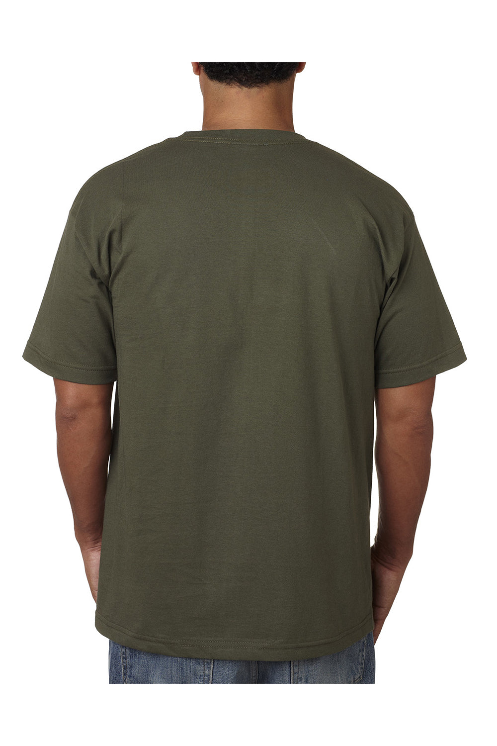 Bayside BA5040 Mens USA Made Short Sleeve Crewneck T-Shirt Olive Green Model Back