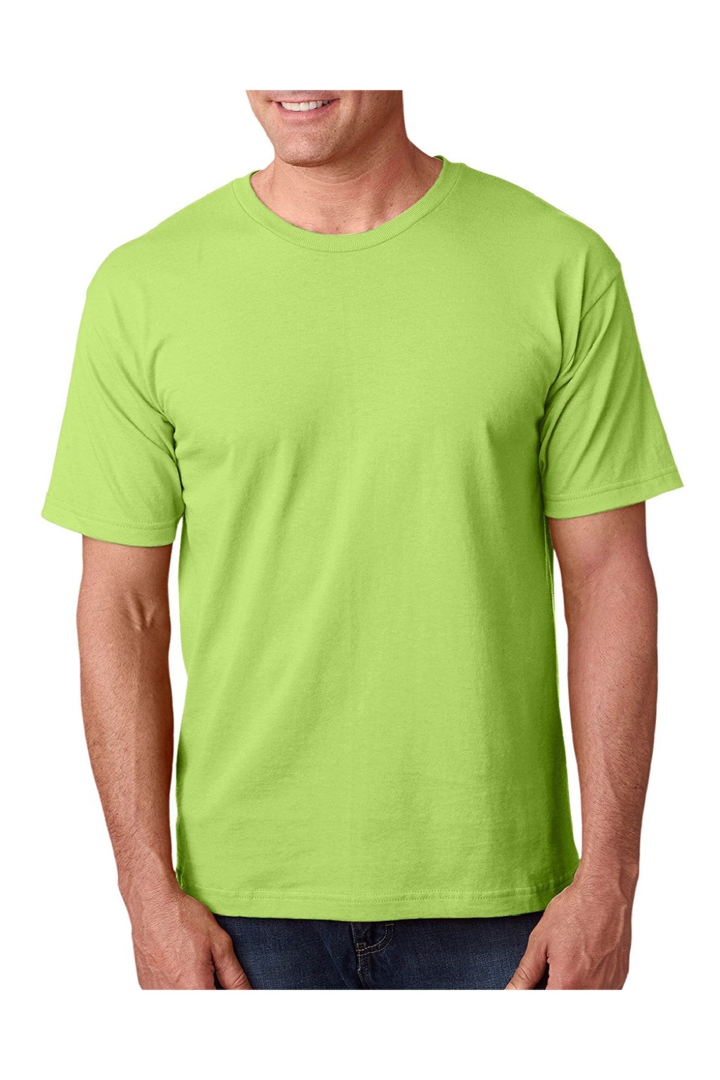 Bayside 5040 Mens USA Made Short Sleeve Crewneck T-Shirt Lime Green Model Front