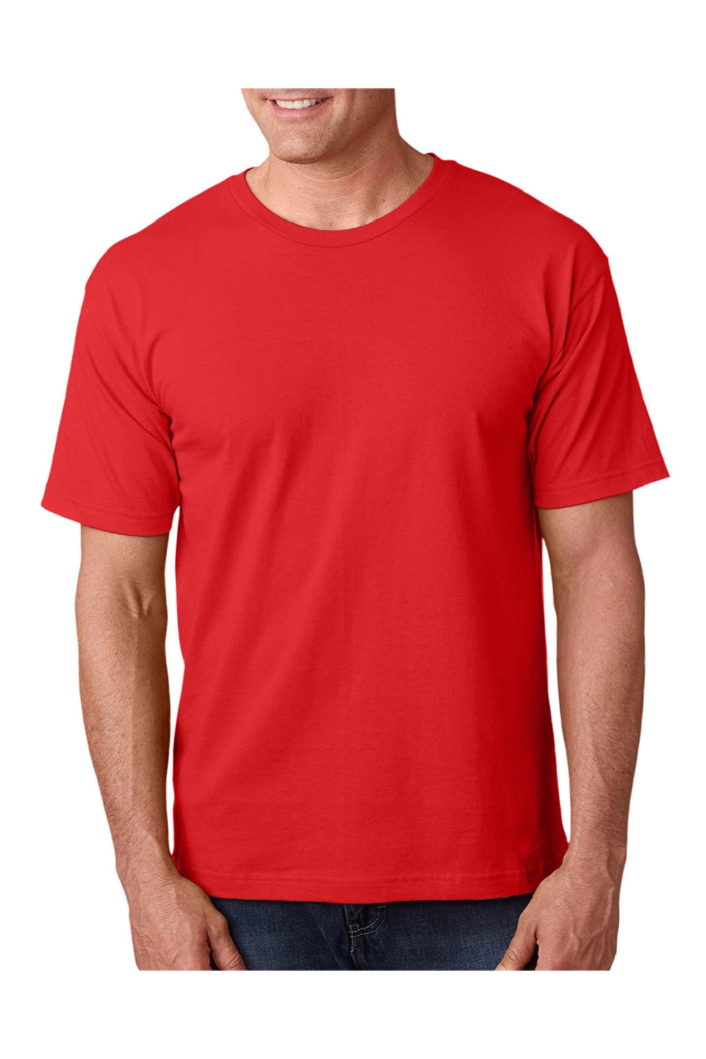 Bayside 5040 Mens USA Made Short Sleeve Crewneck T-Shirt Red Model Front