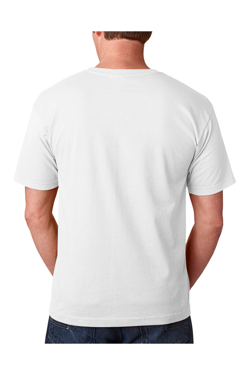 Bayside BA5040 Mens USA Made Short Sleeve Crewneck T-Shirt White Model Back