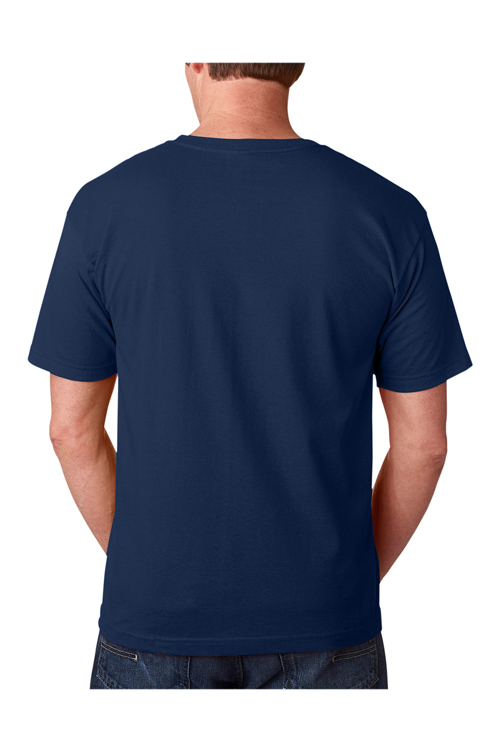 Bayside BA5040 Mens USA Made Short Sleeve Crewneck T-Shirt Light Navy Blue Model Back