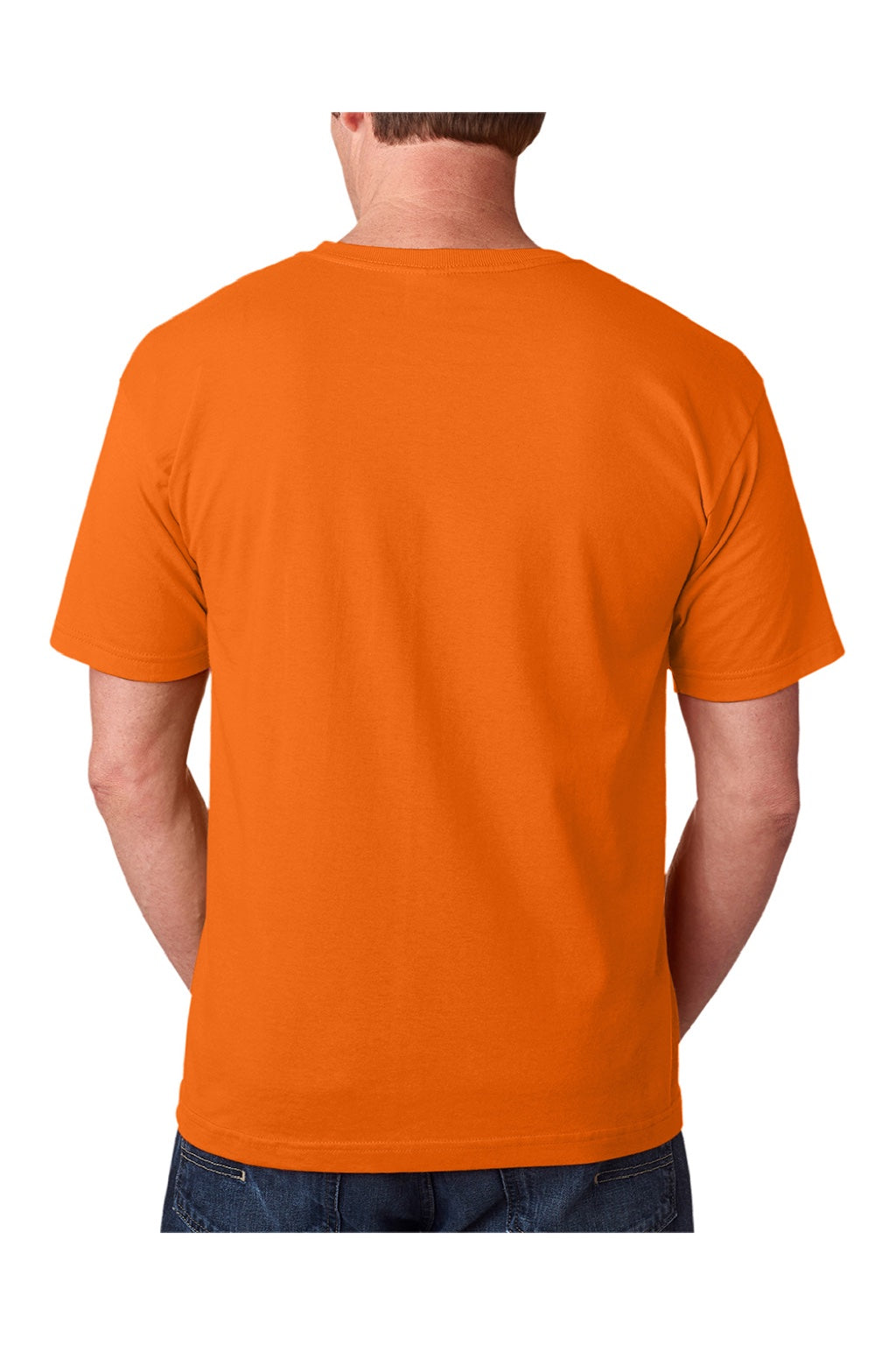 Bayside 5040 Mens USA Made Short Sleeve Crewneck T-Shirt Bright Orange Model Back