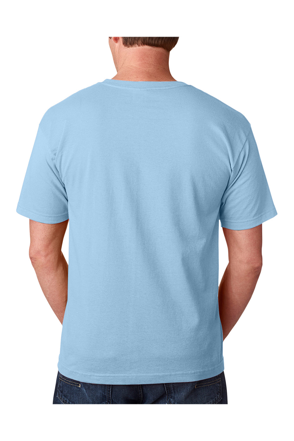 Bayside BA5040 Mens USA Made Short Sleeve Crewneck T-Shirt Light Blue Model Back