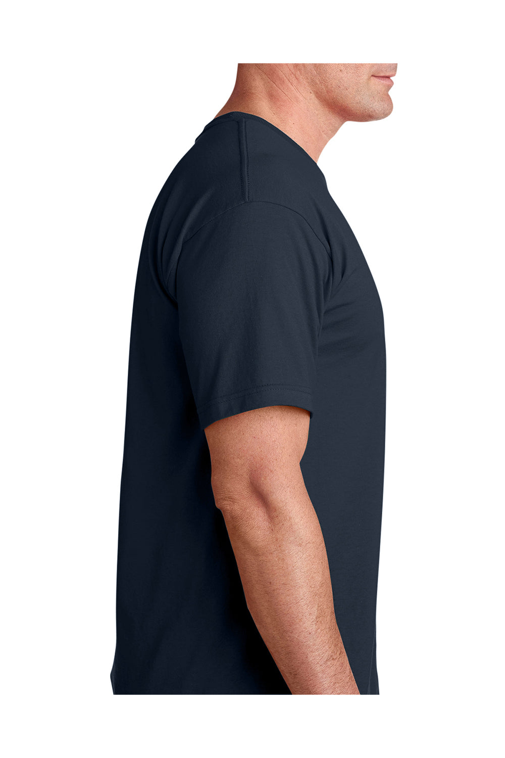Bayside BA5040 Mens USA Made Short Sleeve Crewneck T-Shirt Dark Navy Blue Model Side
