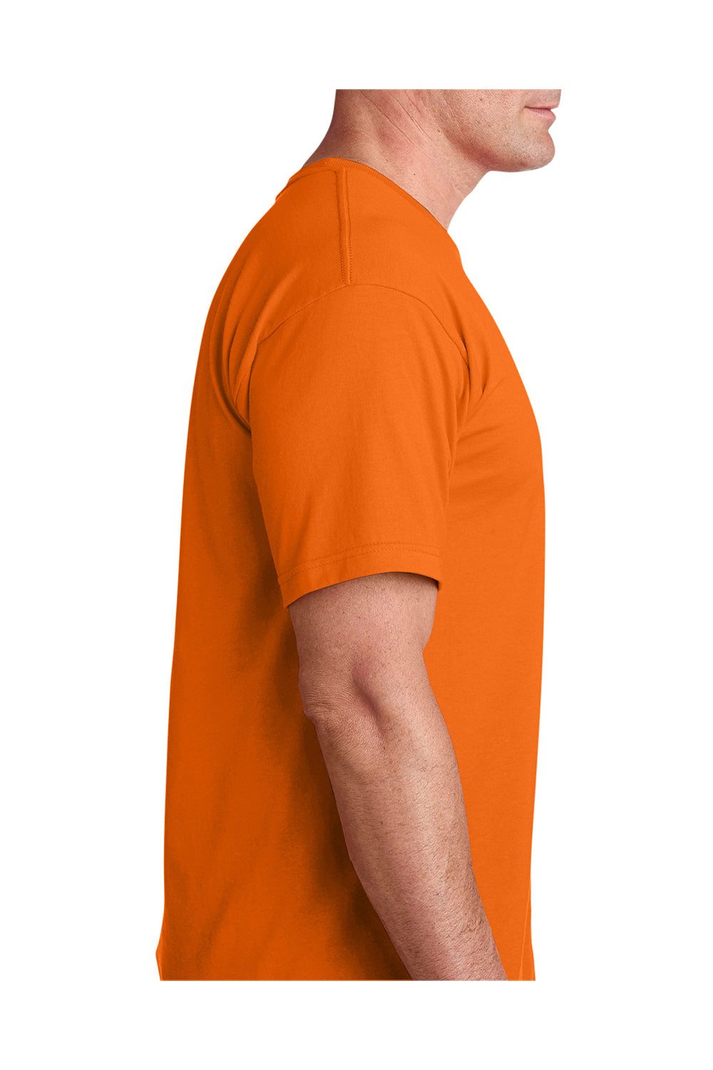 Bayside BA5040 Mens USA Made Short Sleeve Crewneck T-Shirt Bright Orange Model Side