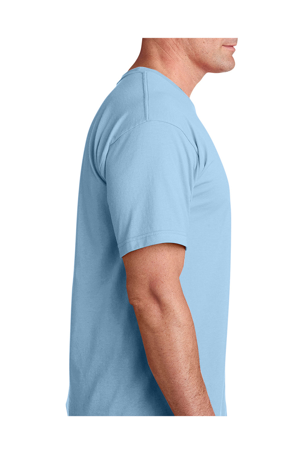 Bayside BA5040 Mens USA Made Short Sleeve Crewneck T-Shirt Light Blue Model Side