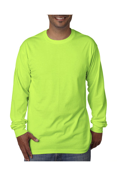 Bayside BA5060 Mens USA Made Long Sleeve Crewneck T-Shirt Lime Green Model Front