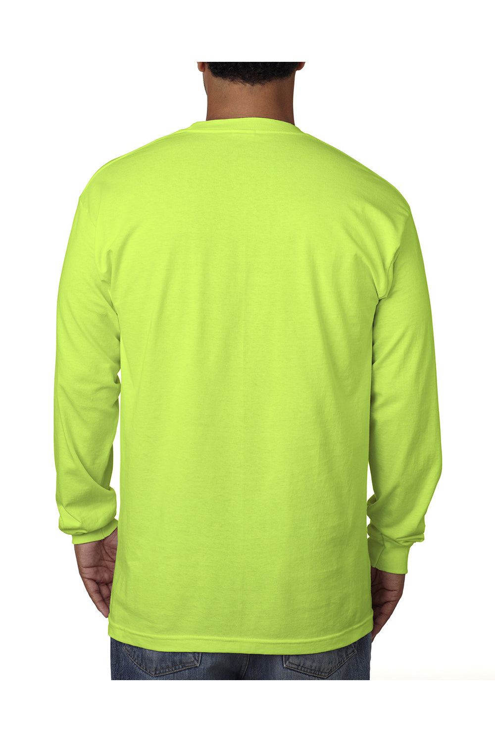 Bayside BA5060 Mens USA Made Long Sleeve Crewneck T-Shirt Lime Green Model Back