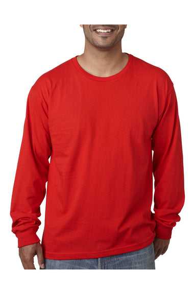Bayside BA5060 Mens USA Made Long Sleeve Crewneck T-Shirt Red Model Front