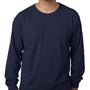 Bayside Mens USA Made Long Sleeve Crewneck T-Shirt - Light Navy Blue