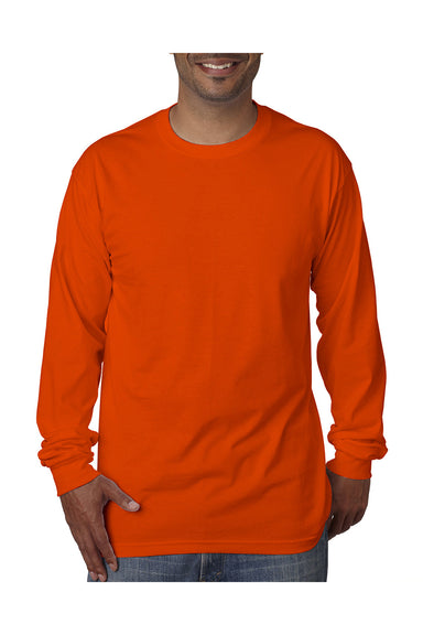 Bayside BA5060 Mens USA Made Long Sleeve Crewneck T-Shirt Bright Orange Model Front