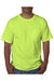 Bayside 5070 Mens USA Made Short Sleeve Crewneck T-Shirt w/ Pocket Lime Green Model Front
