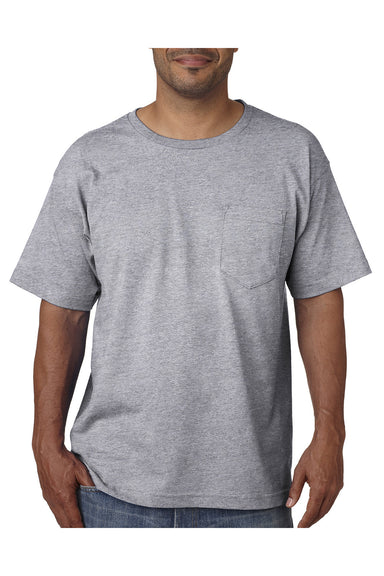 Bayside BA5070 Mens USA Made Short Sleeve Crewneck T-Shirt w/ Pocket Dark Ash Grey Model Front