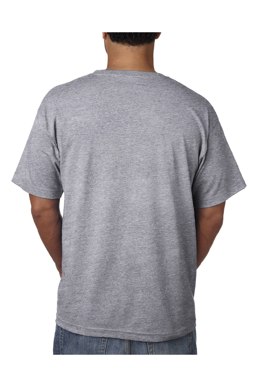 Bayside 5070 Mens USA Made Short Sleeve Crewneck T-Shirt w/ Pocket Dark Ash Grey Model Back
