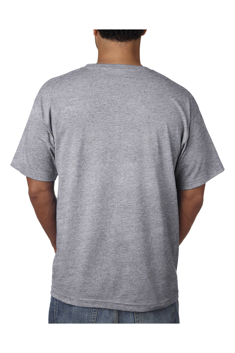 Bayside BA5070 Mens USA Made Short Sleeve Crewneck T-Shirt w/ Pocket Dark Ash Grey Model Back
