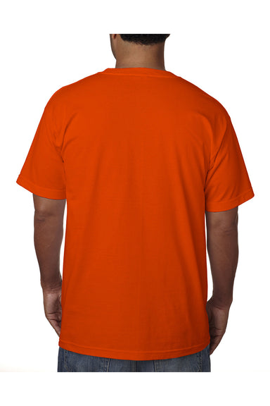 Bayside BA5070 Mens USA Made Short Sleeve Crewneck T-Shirt w/ Pocket Bright Orange Model Front