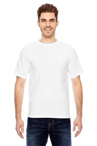 Bayside BA5100 Mens USA Made Short Sleeve Crewneck T-Shirt White Model Front