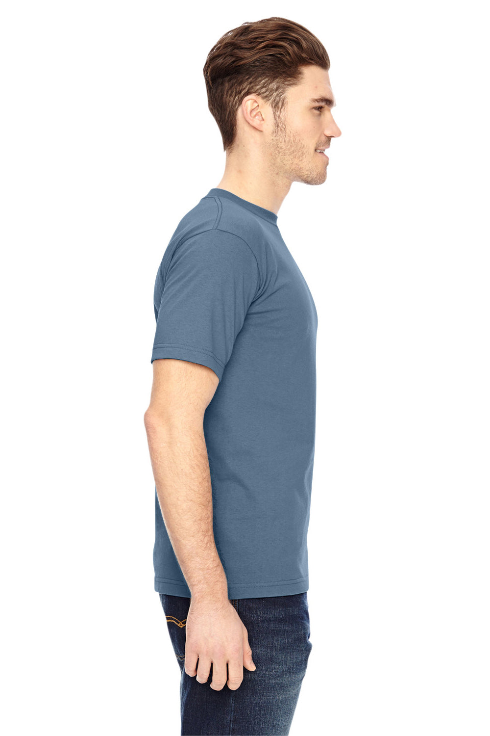 Bayside BA5100 Mens USA Made Short Sleeve Crewneck T-Shirt Denim Blue Model Side