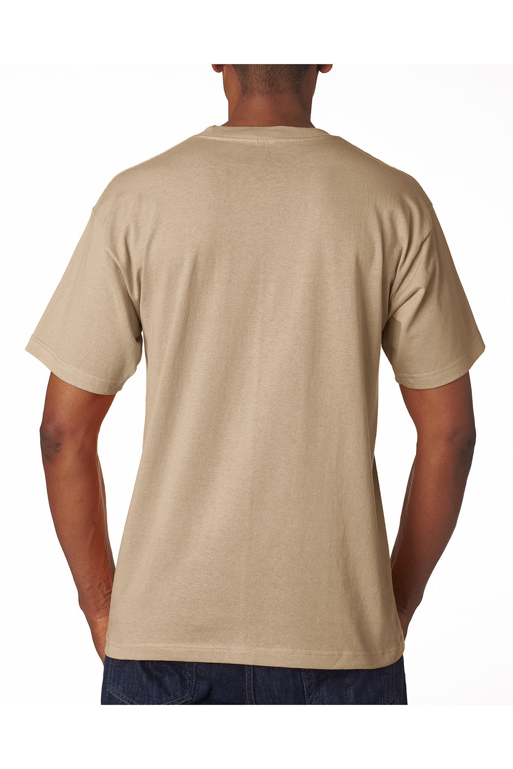 Bayside BA5100 Mens USA Made Short Sleeve Crewneck T-Shirt Sand Model Back