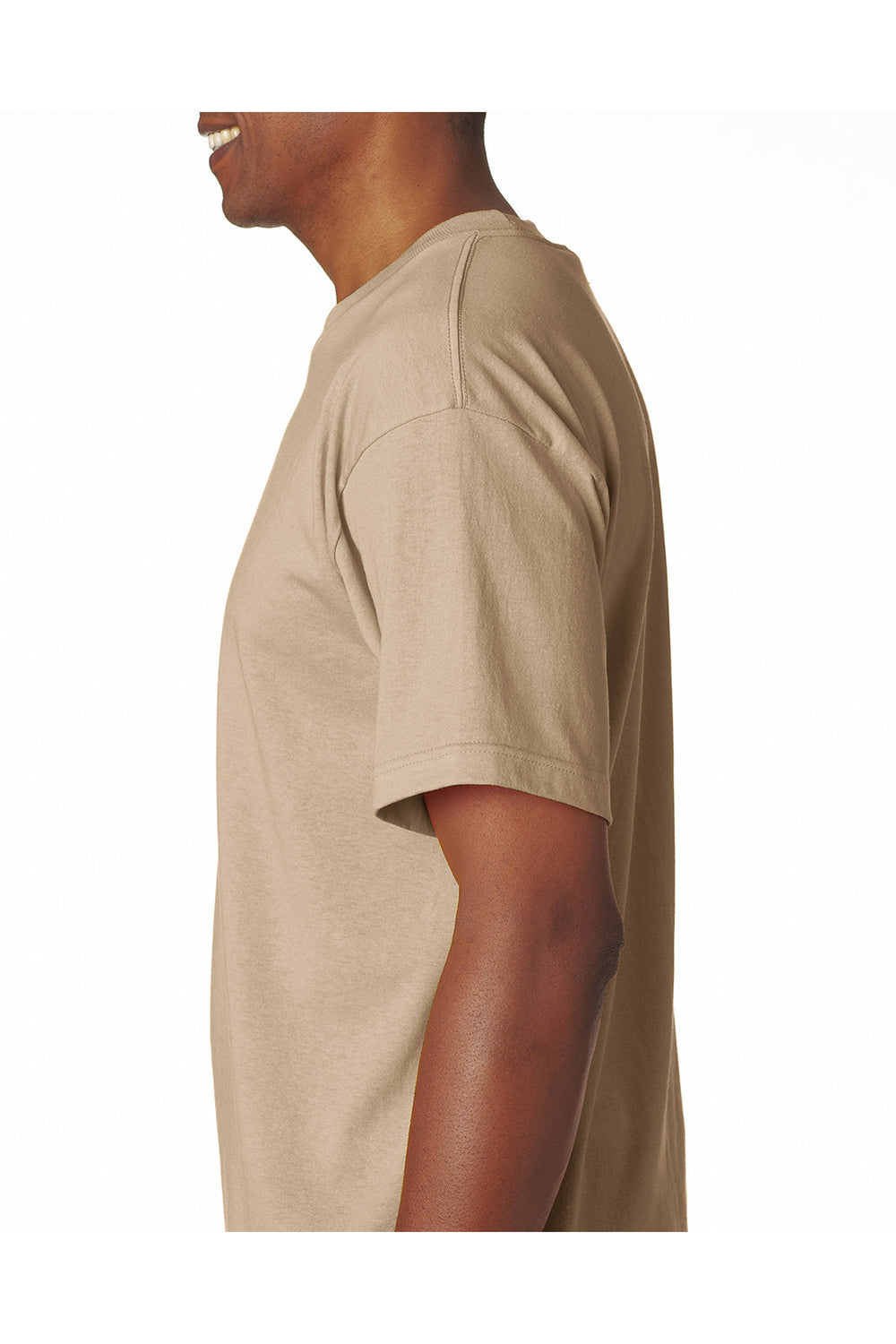 Bayside BA5100 Mens USA Made Short Sleeve Crewneck T-Shirt Sand Model Side