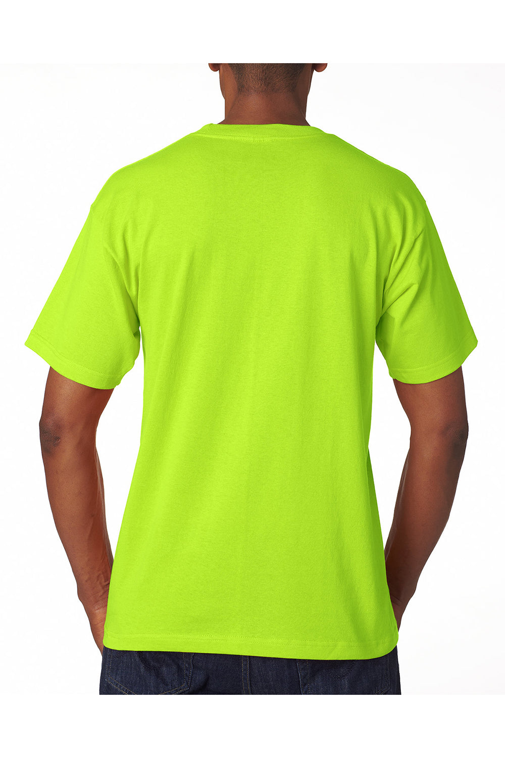 Bayside BA5100 Mens USA Made Short Sleeve Crewneck T-Shirt Lime Green Model Back