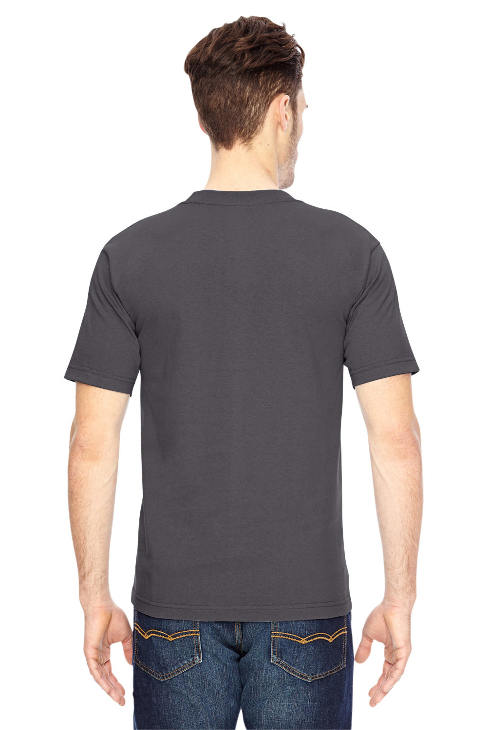 Bayside BA5100 Mens USA Made Short Sleeve Crewneck T-Shirt Charcoal Grey Model Back