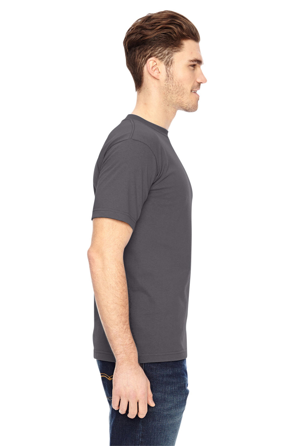 Bayside BA5100 Mens USA Made Short Sleeve Crewneck T-Shirt Charcoal Grey Model Side