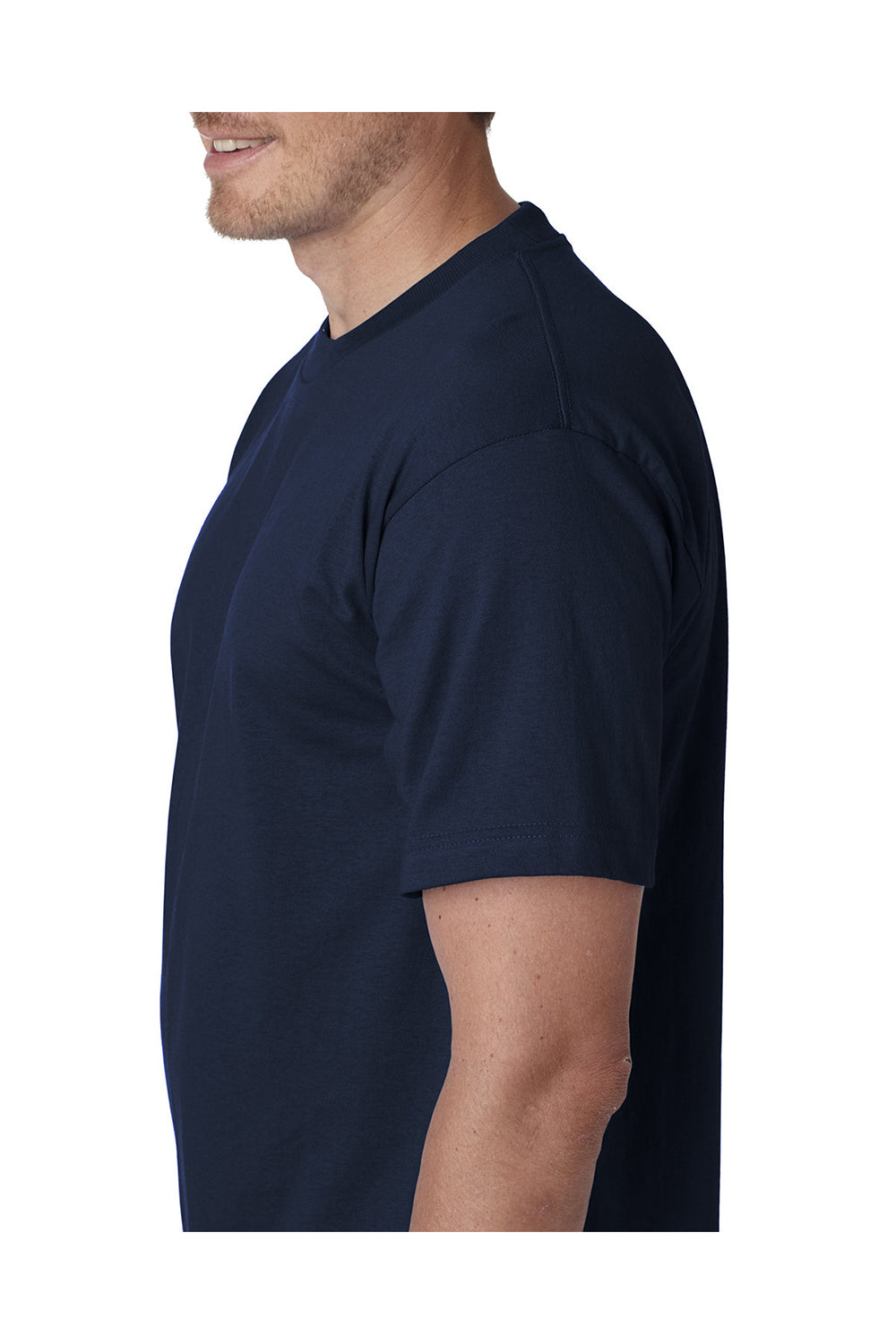 Bayside BA5100 Mens USA Made Short Sleeve Crewneck T-Shirt Navy Blue Model Side