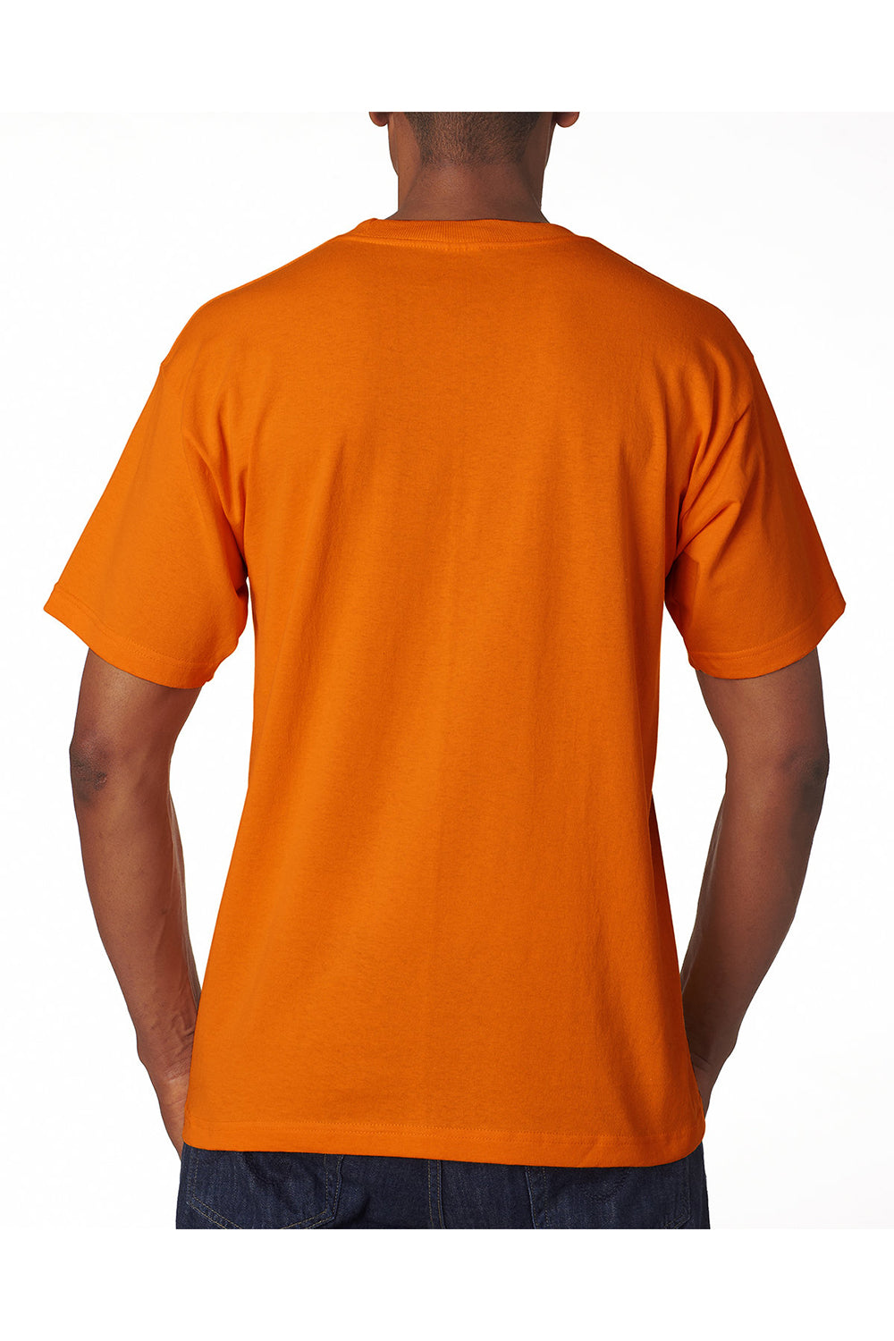 Bayside BA5100 Mens USA Made Short Sleeve Crewneck T-Shirt Bright Orange Model Back