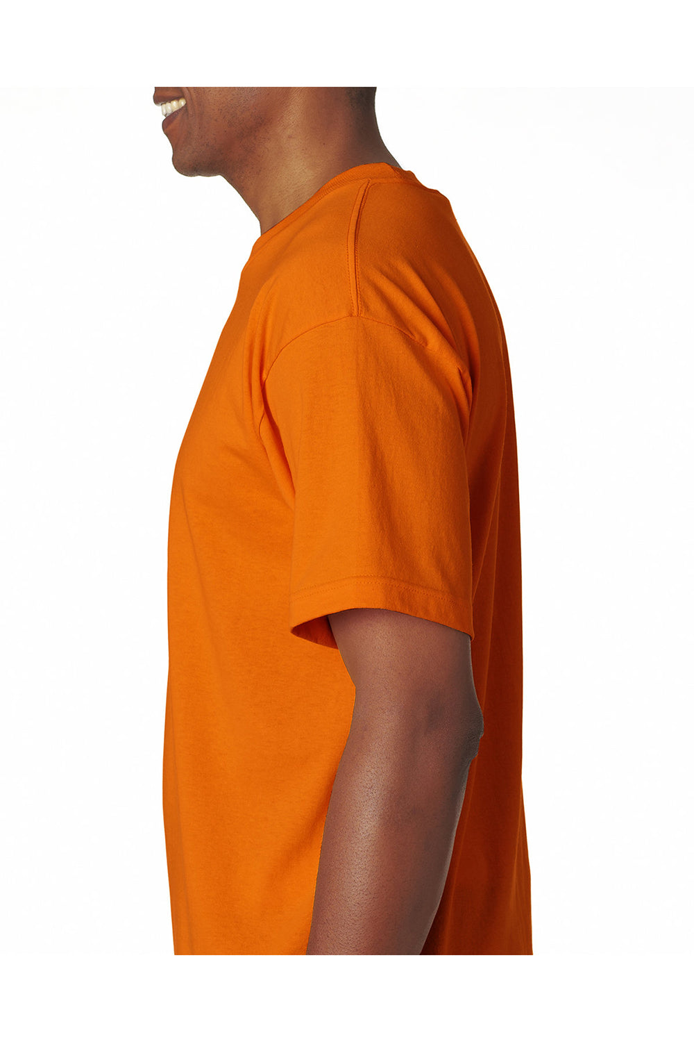 Bayside BA5100 Mens USA Made Short Sleeve Crewneck T-Shirt Bright Orange Model Side