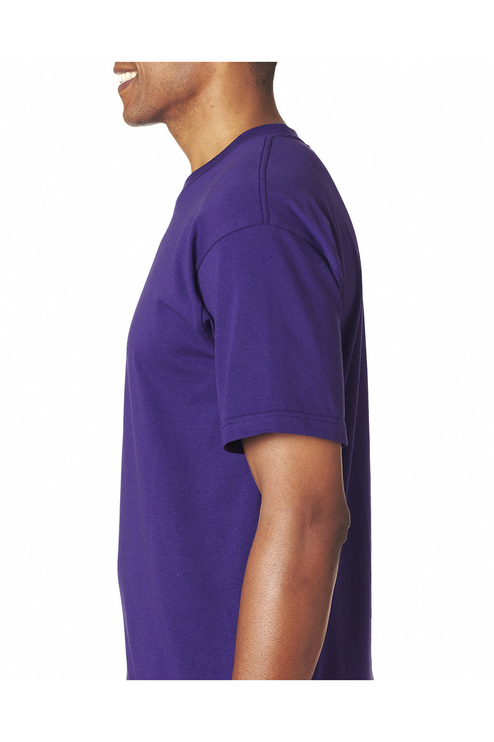 Bayside BA5100 Mens USA Made Short Sleeve Crewneck T-Shirt Purple Model Side