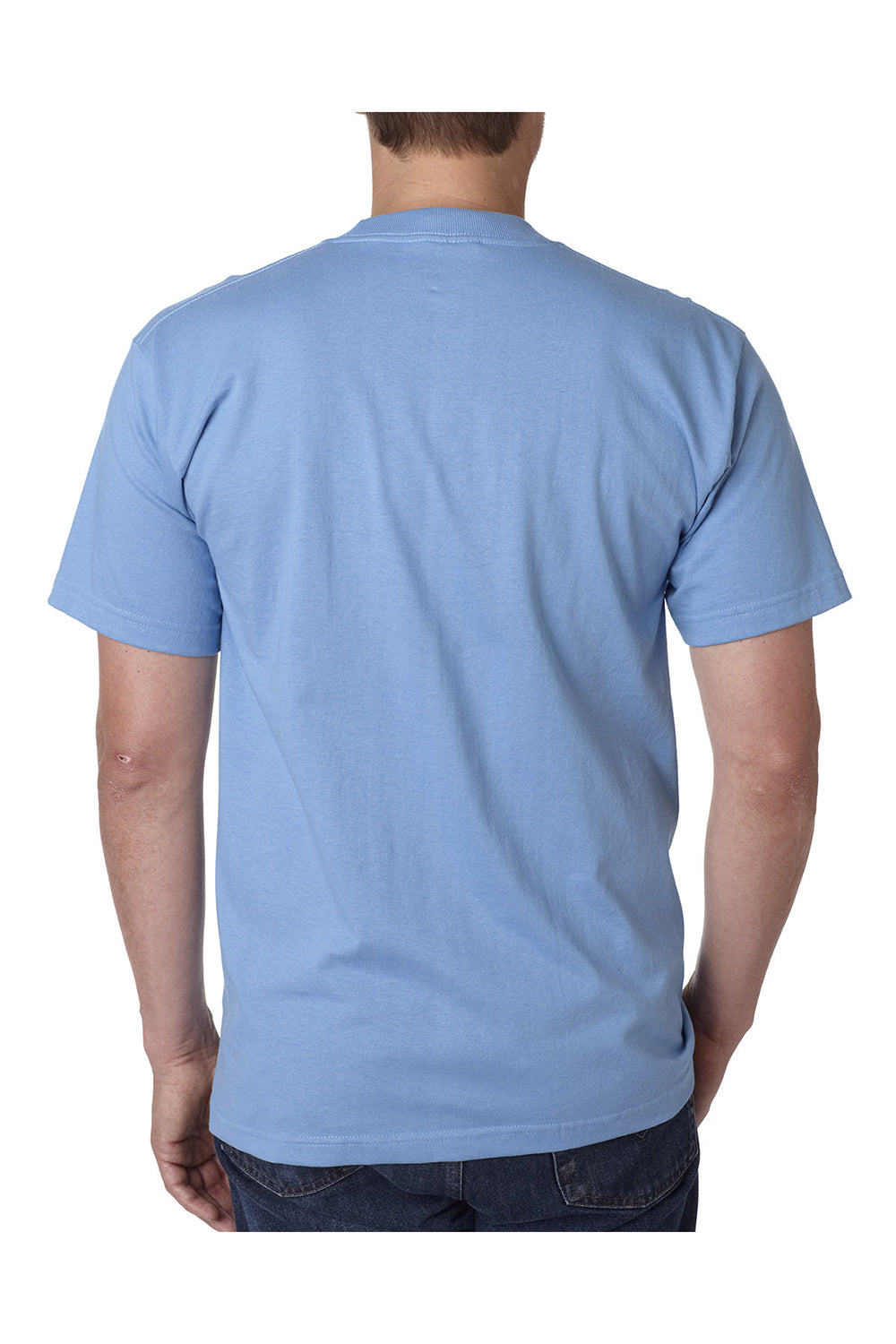 Bayside BA5100 Mens USA Made Short Sleeve Crewneck T-Shirt Carolina Blue Model Back