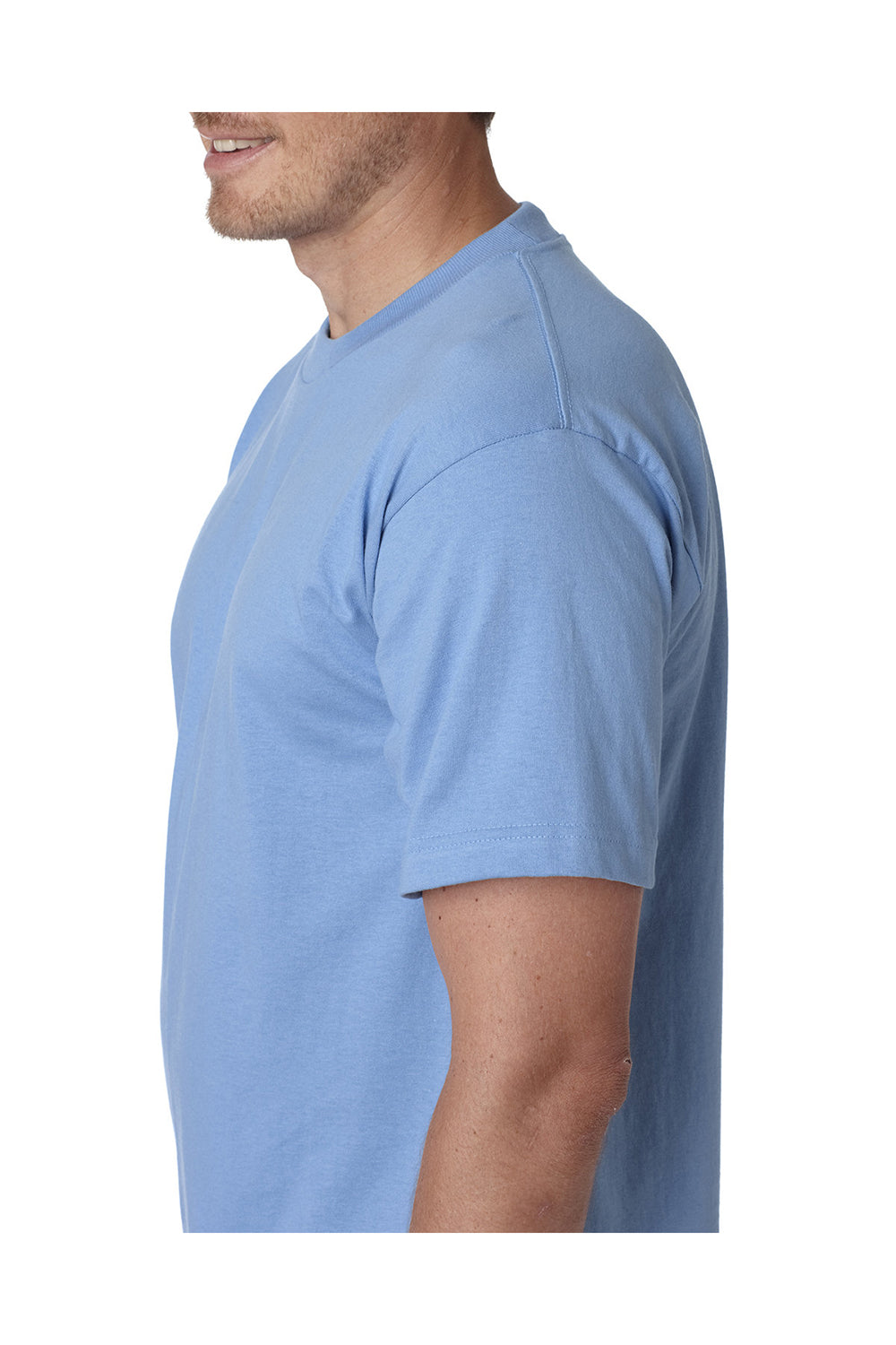 Bayside BA5100 Mens USA Made Short Sleeve Crewneck T-Shirt Carolina Blue Model Side