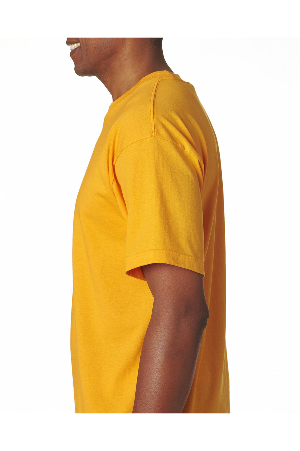 Bayside BA5100 Mens USA Made Short Sleeve Crewneck T-Shirt Gold Model Side