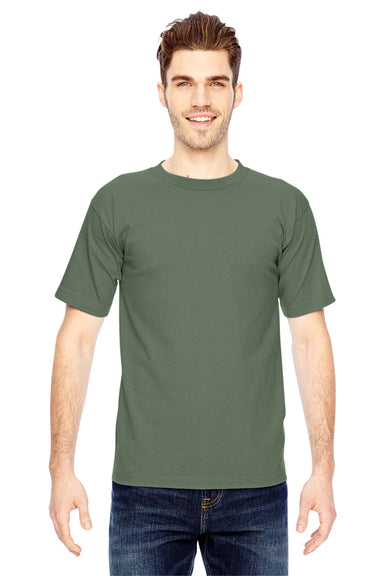 Bayside BA5100 Mens USA Made Short Sleeve Crewneck T-Shirt Army Green Model Front