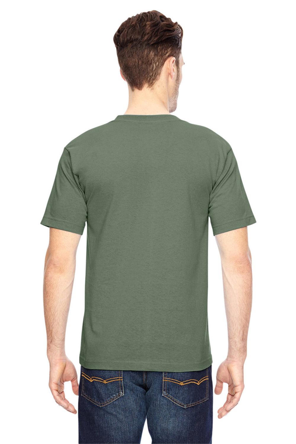 Bayside BA5100 Mens USA Made Short Sleeve Crewneck T-Shirt Army Green Model Back